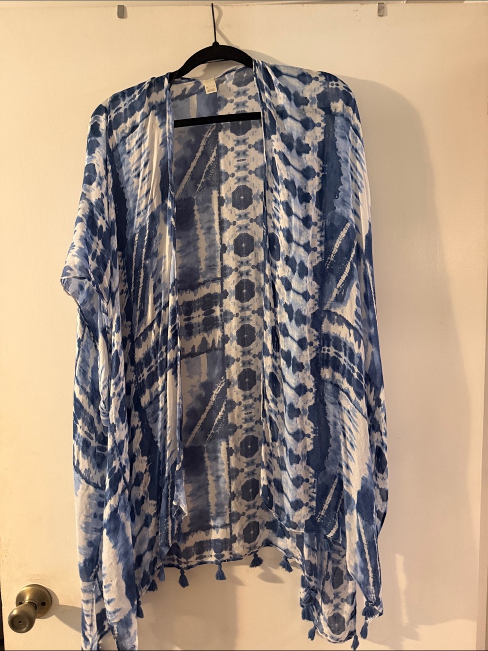 Blue Tie-Dye Lightweight Women's Kimono Cardigan Swimsuit Cover up